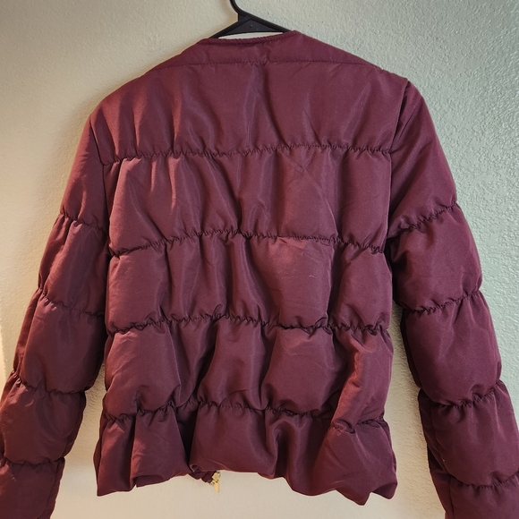 H&M Burgundy Satin Puffer Quilted Jacket Size 12 - Picture 5 of 6